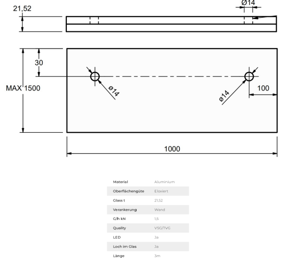 LED Glasvordach ALU 300cm Vordach Türvordach Überdachung Haustür für VSG 21,52mm